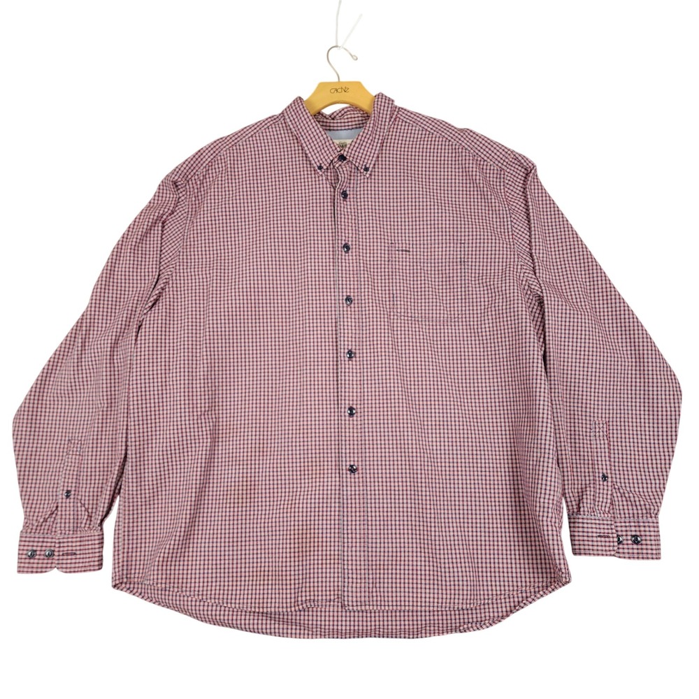 Eddie Bauer Sport Shop Mens Red Blue Gingham Check Button 2XL Shirt Long Sleeve